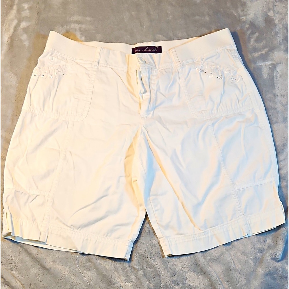 Gloria Vanderbilt Womens Cargo Shorts White Size 14 Cotton Spandex 10in Inseam